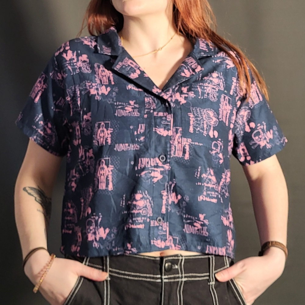 Navy and Pink Graphic Women Top
